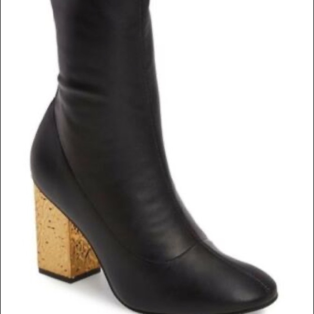 Topshop Black Boots with Gold Block Heel